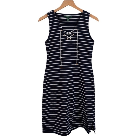 Lauren Ralph Lauren Dresses & Skirts - Lauren Ralph Lauren Nautical Striped Lace Up Neck Sleeveless Mini Dress Size XS